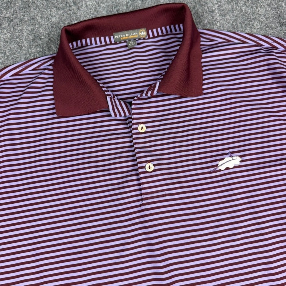 Peter Millar Polo Mens XL Maroon Striped Summer Comfort Short Sleeve Stretch